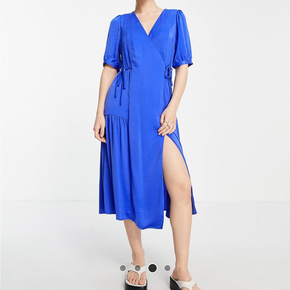 Vera moda satin wrap midi dress with tie